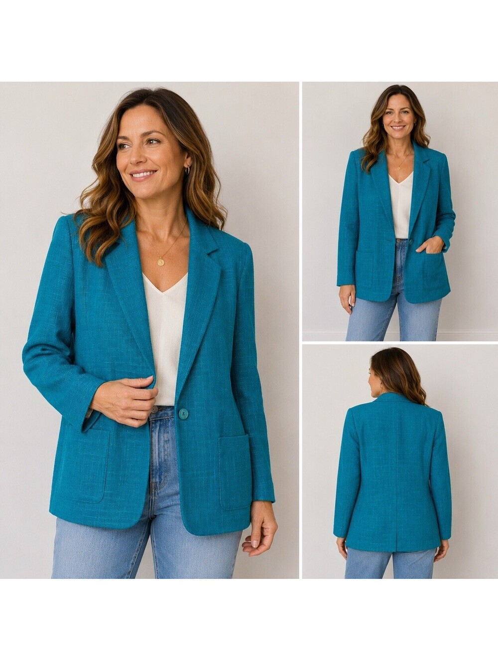 Vintage Alice Stuart Teal Blue Textured Blazer Jacket Women’s L 90s Career